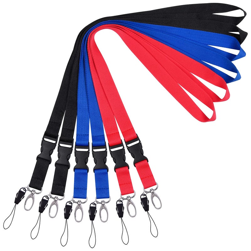 ويزدوم برو Wisdompro Office Lanyard 6 Pack 23 بوصة حزام حبل الرقبة مع حلقة سلسلة إبزيم قابلة للفصل ومشبك بيضاوي للمفاتيح وسلسلة المفاتيح وشارات الهوية وحاملي بطاقات الهواتف وبطاقات الاسم - أسود أزرق أحمر - Image 1
